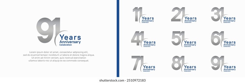 anniversary logotype set. vector design silver and blue color can be use for special moment