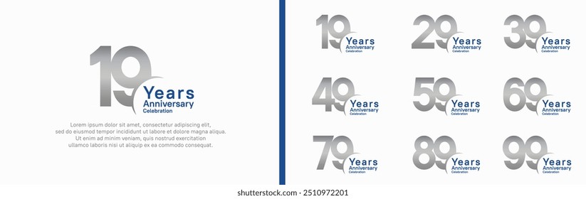 anniversary logotype set. vector design silver and blue color can be use for special moment