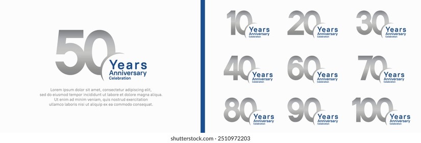 Jubiläums-Logo-Set. Vektordesign Silber und Blau Farbe kann für einen besonderen Moment verwendet werden