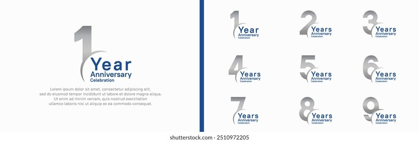 anniversary logotype set. vector design silver and blue color can be use for special moment