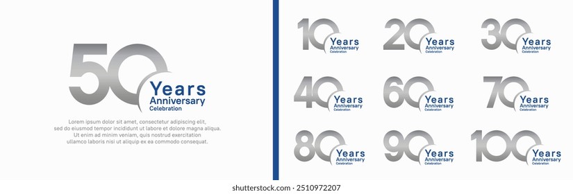 anniversary logotype set. vector design silver and blue color can be use for special moment