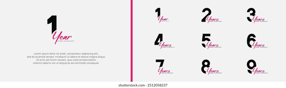 anniversary logotype set. vector design black and pink color can be use for special moment