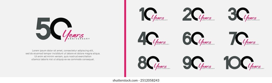 anniversary logotype set. vector design black and pink color can be use for special moment