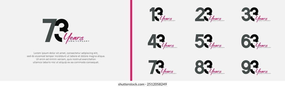 Conjunto de logotipo de aniversario. Diseño de Vector El color negro y rosa se puede usar para un momento especial