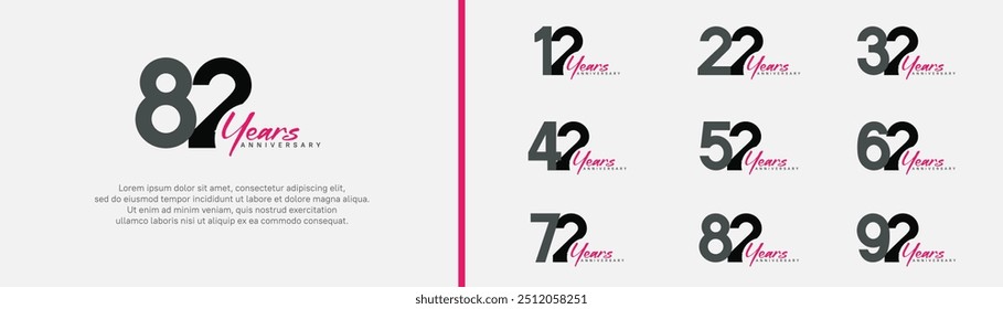 anniversary logotype set. vector design black and pink color can be use for special moment