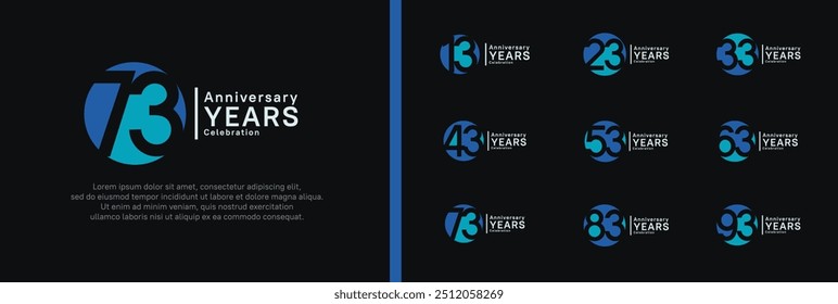 Conjunto de logotipo de aniversario. Diseño de Vector Color azul se puede utilizar para el momento de la celebración