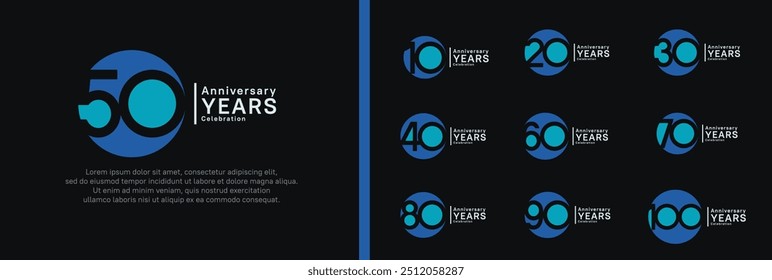 Conjunto de logotipo de aniversario. Diseño de Vector Color azul se puede utilizar para el momento de la celebración