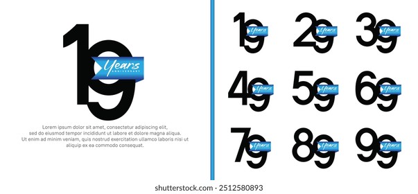 anniversary logotype set. vector design black color with blue ribbon can be use for celebration event