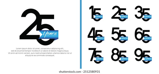 anniversary logotype set. vector design black color with blue ribbon can be use for celebration event