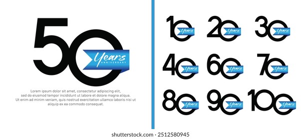 anniversary logotype set. vector design black color with blue ribbon can be use for celebration event