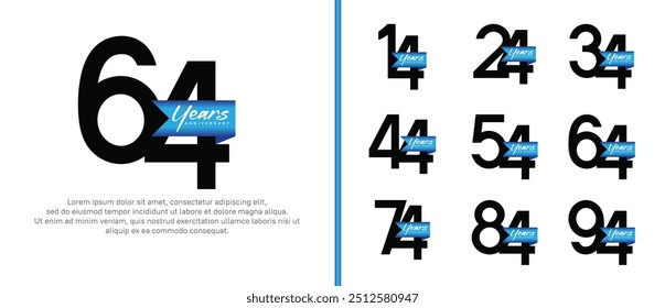 anniversary logotype set. vector design black color with blue ribbon can be use for celebration event