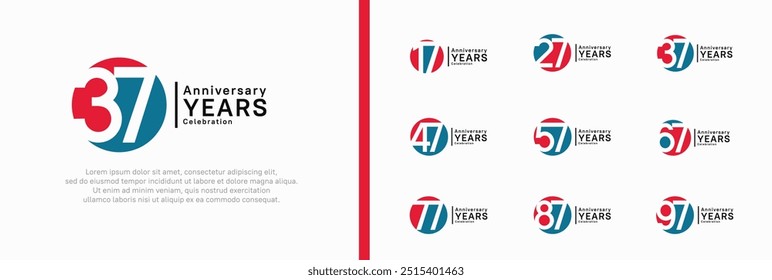 anniversary logotype set. vector design blue and red color can be use for celebration moment