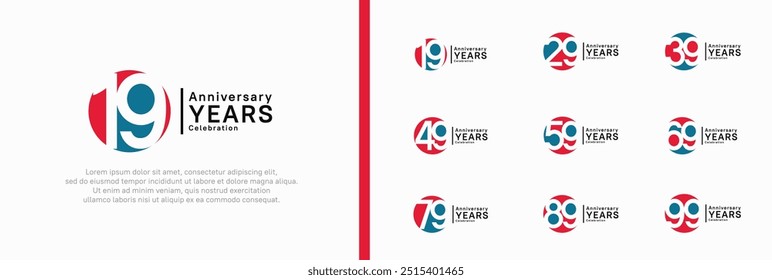 anniversary logotype set. vector design blue and red color can be use for celebration moment