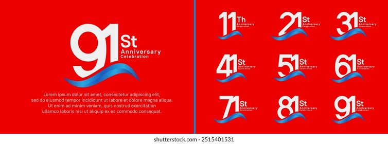 anniversary logotype set. vector design white color number can be use for special moment