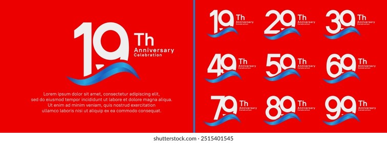 anniversary logotype set. vector design white color number can be use for special moment