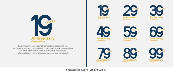 anniversary logotype set. vector design blue and orange color for celebration event