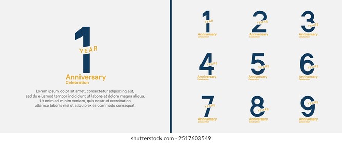 anniversary logotype set. vector design blue and orange color for celebration event