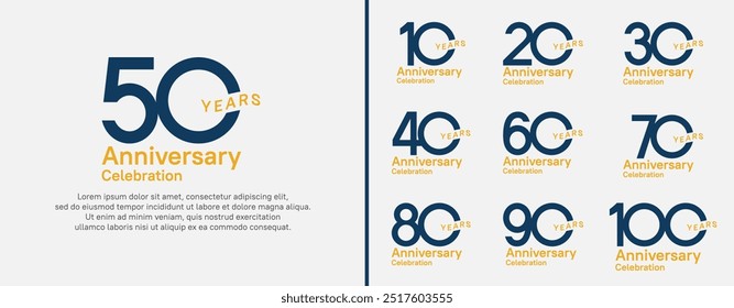 anniversary logotype set. vector design blue and orange color for celebration event