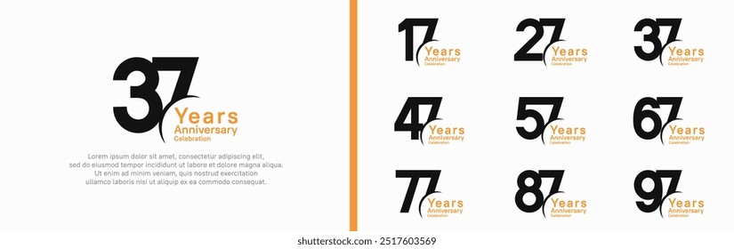anniversary logotype set. vector design black and orange color can be use for special moment