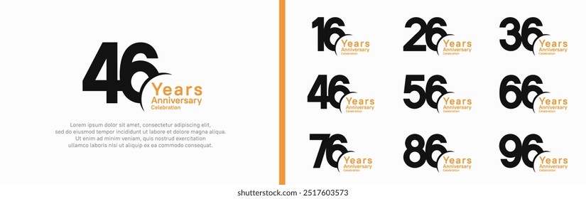 Jubiläums-Logo-Set. Vektordesign schwarz-orange Farbe kann für besonderen Moment verwendet werden