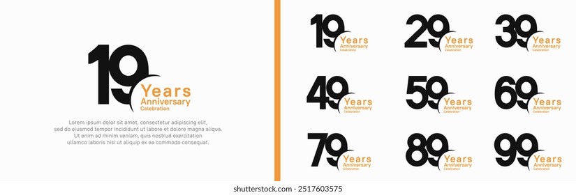 anniversary logotype set. vector design black and orange color can be use for special moment