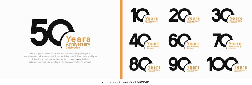 anniversary logotype set. vector design black and orange color can be use for special moment