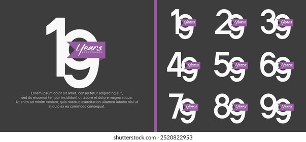 anniversary logotype set. vector design white color with purple ribbon can be use for celebration event