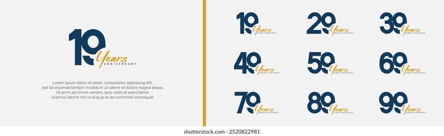 anniversary logotype set. vector design blue and orange color can be use for special moment