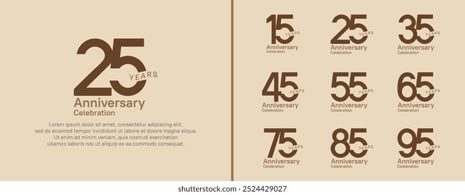 Conjunto de logotipo de aniversario. Diseño de Vector color marrón para evento de celebración