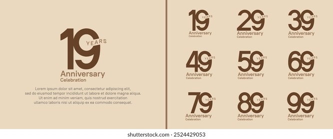 anniversary logotype set. vector design brown color for celebration event