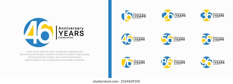 Conjunto de logotipo de aniversario. Diseño de Vector Color azul y amarillo se puede utilizar para el momento de la celebración