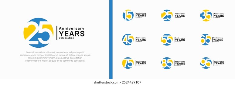 anniversary logotype set. vector design blue and yellow color can be use for celebration moment