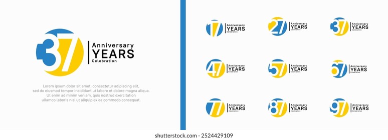 anniversary logotype set. vector design blue and yellow color can be use for celebration moment
