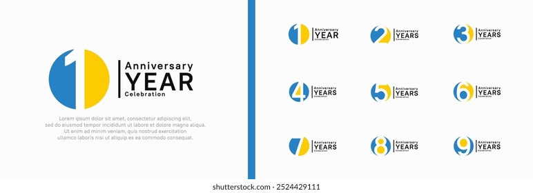 anniversary logotype set. vector design blue and yellow color can be use for celebration moment