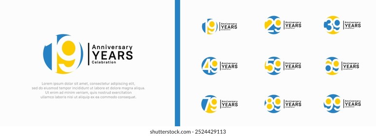 anniversary logotype set. vector design blue and yellow color can be use for celebration moment