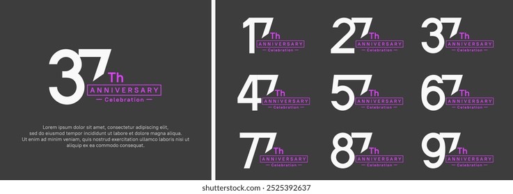 anniversary logotype set. vector design white and purple color for special moment
