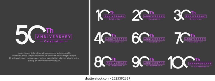 anniversary logotype set. vector design white and purple color for special moment