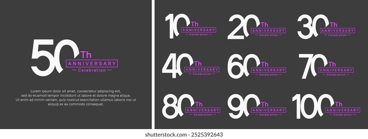 anniversary logotype set. vector design white and purple color for special moment