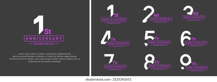 anniversary logotype set. vector design white and purple color for special moment