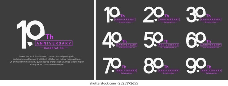 anniversary logotype set. vector design white and purple color for special moment