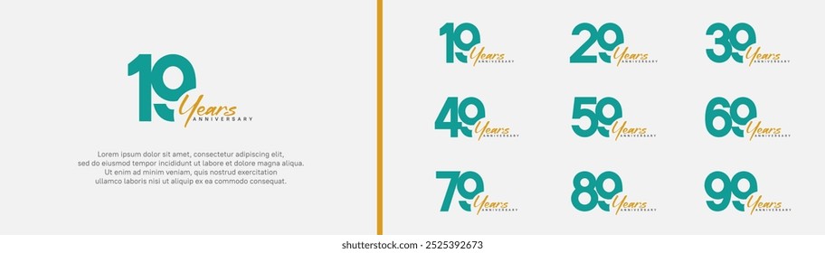 anniversary logotype set. vector design green and orange color can be use for special moment