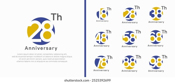 anniversary logotype set. vector design purple and yellow color circle can be use for celebration moment