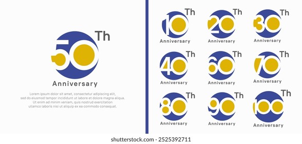 anniversary logotype set. vector design purple and yellow color circle can be use for celebration moment