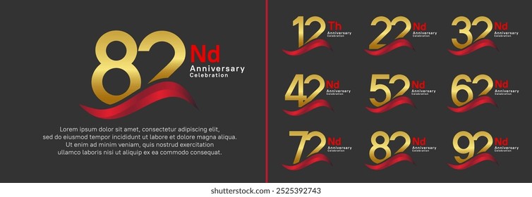Conjunto de logotipo de aniversario. El número de color dorado del diseño del Vector se puede utilizar para el momento especial