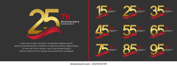 anniversary logotype set. vector design golden color number can be use for special moment