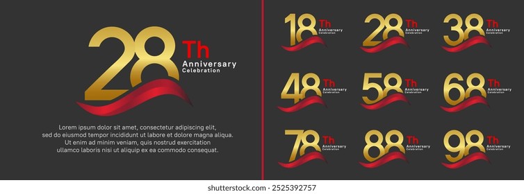 anniversary logotype set. vector design golden color number can be use for special moment
