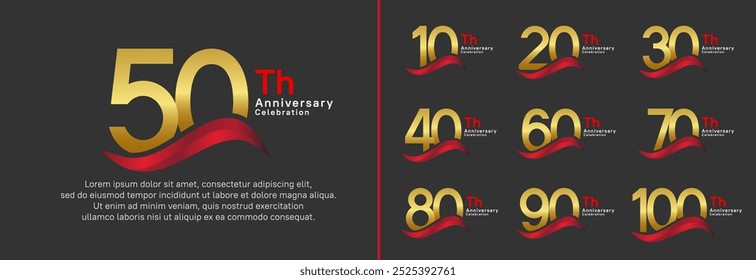 anniversary logotype set. vector design golden color number can be use for special moment