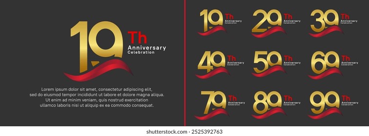 anniversary logotype set. vector design golden color number can be use for special moment