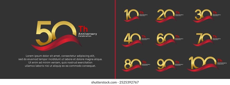 anniversary logotype set. vector design golden color number can be use for special moment