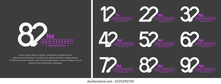 anniversary logotype set. vector design white and purple color for special moment